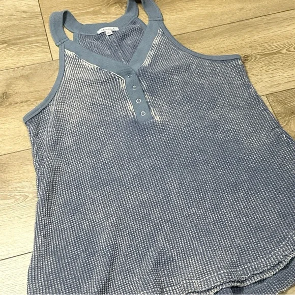 •Sold• White Birch Acid Wash Waffle Knit Henley Tank Top - Picture 2 of 9